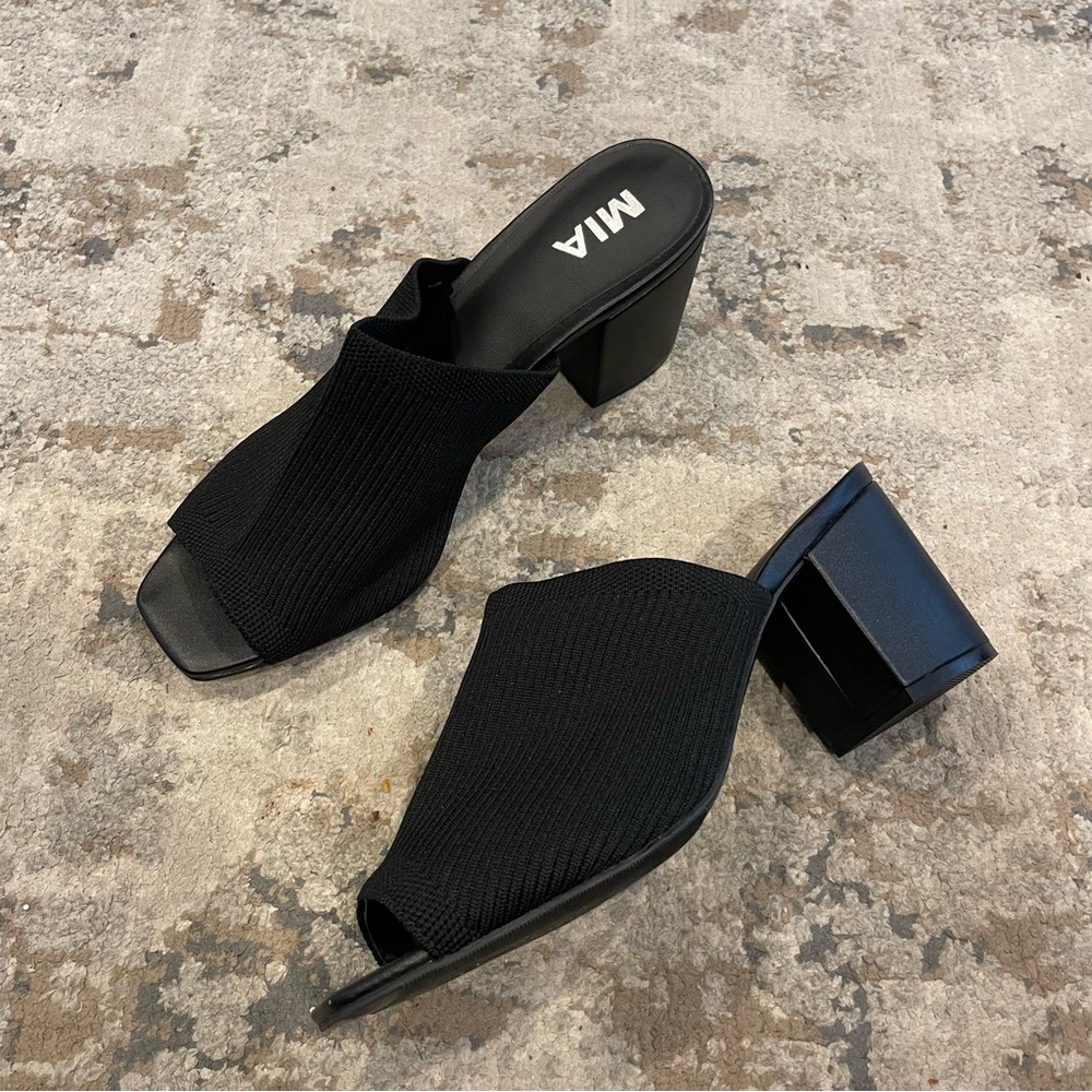 MIA Black Knit Mule Heels